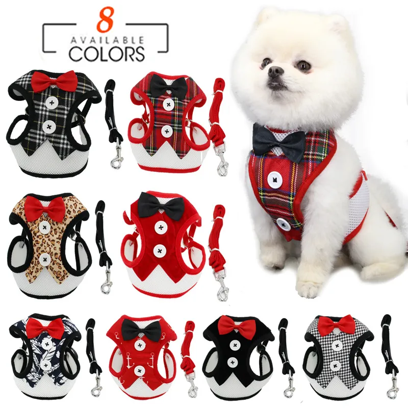 Chic Bow Dog Collars Necktie Traction Rope Adjustable Pet Harness For Small Medium Dogs Cat Chest Strap Dog Accessories