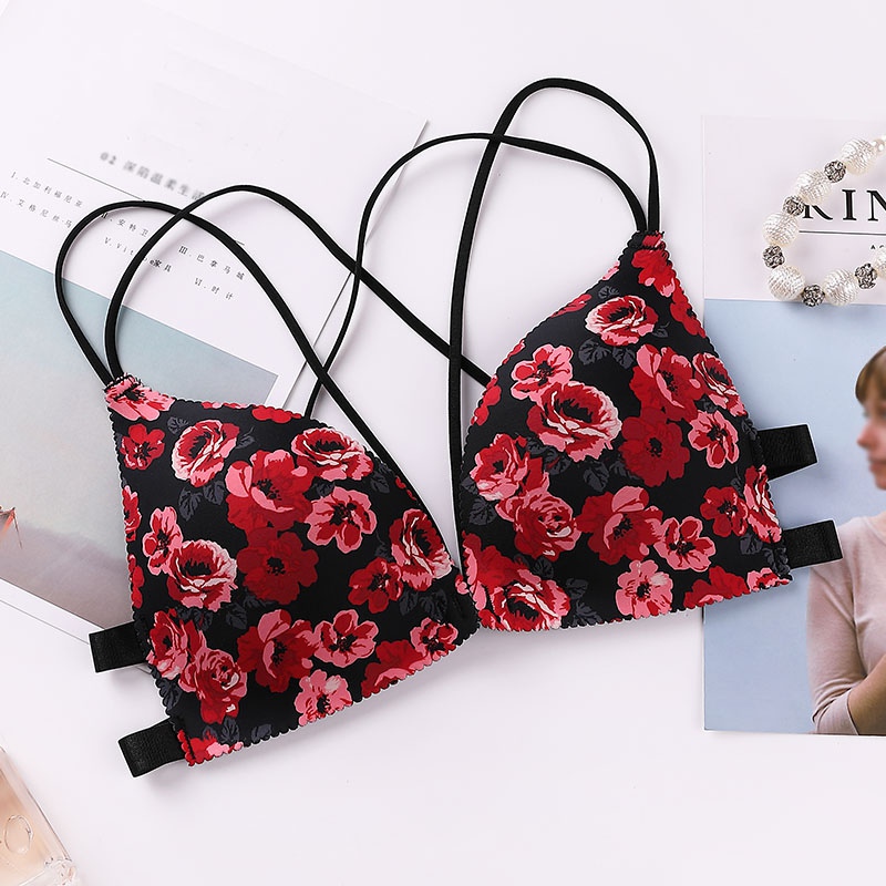 Floral Push Up Seamless Bra Sexy Lingerie Flower Print