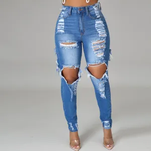 Women Sexy Ripped High Waist Skinny Vintage Jeans