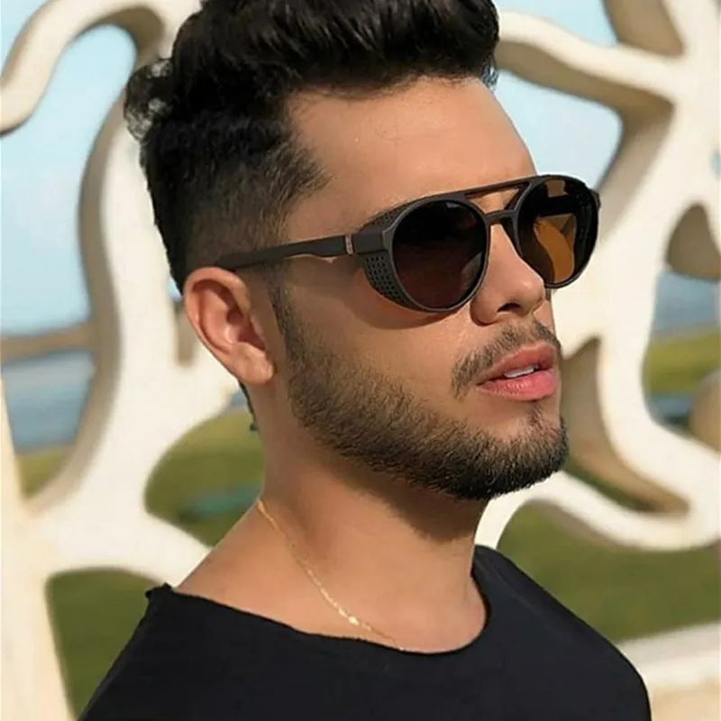 Men Punk Solid Color Round All-match Sunglasses
