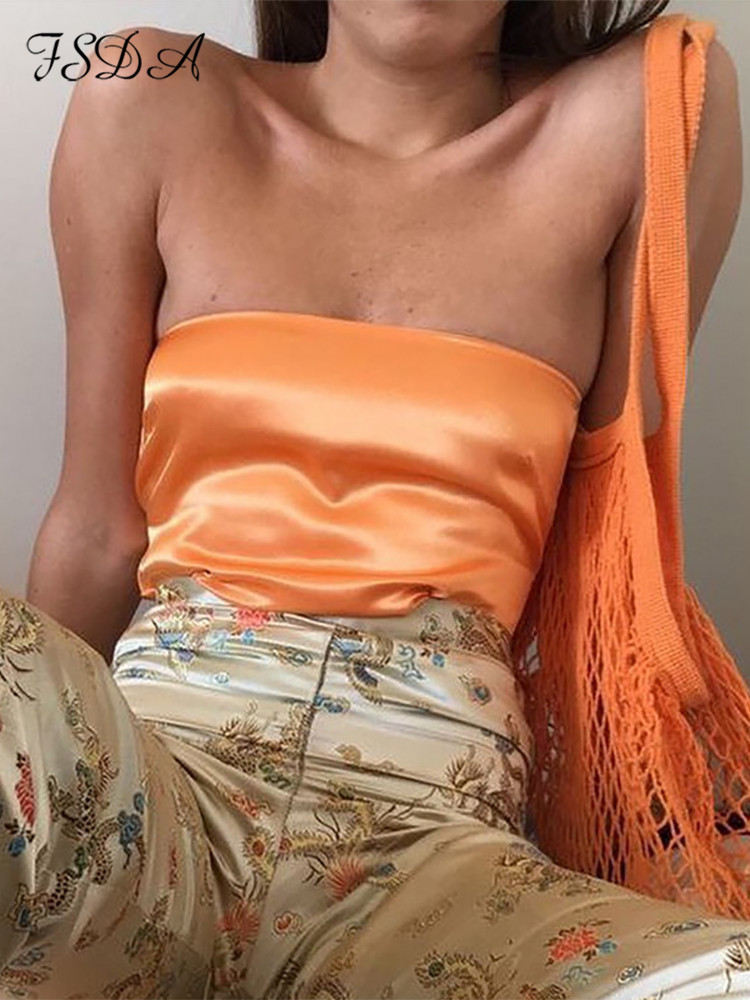orange satin crop top