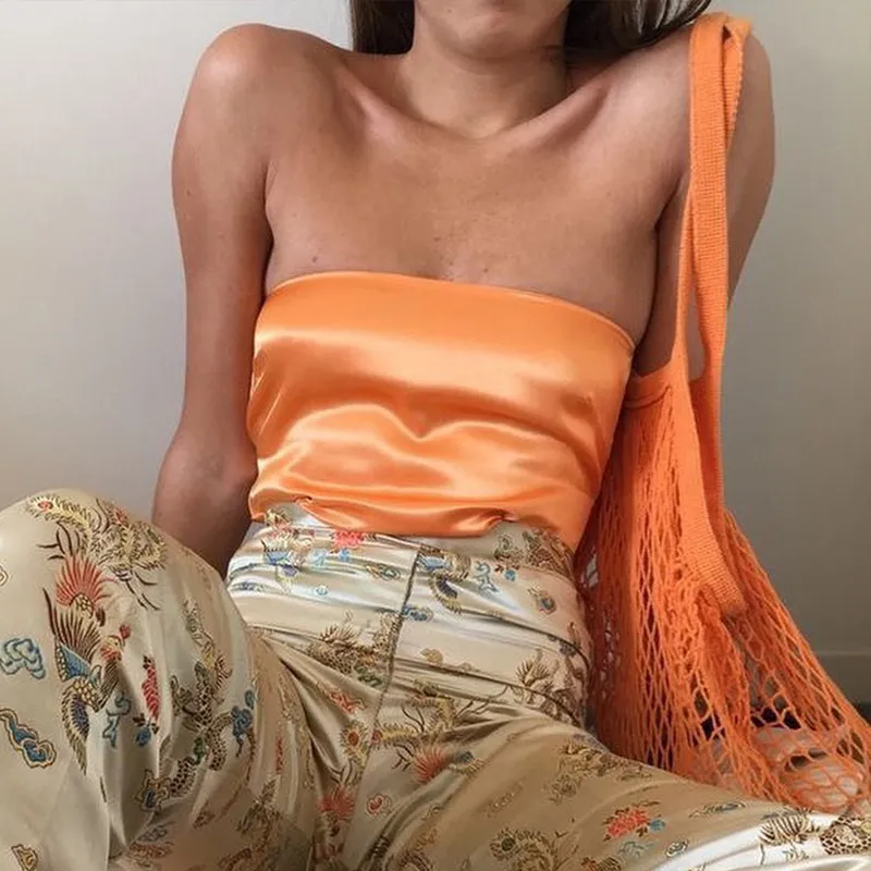 Women Satin Backless Crop Tube Top - Casual Summer Tank Top