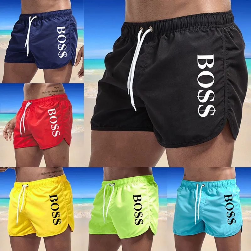 Men Summer Letter Print Colorful Swim Trunks Beach Shorts