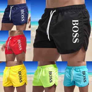 Men Summer Letter Print Colorful Swim Trunks Beach Shorts