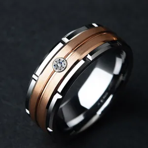 Men Trendy Zircon Decoration Stainless Steel Wedding Band Ring