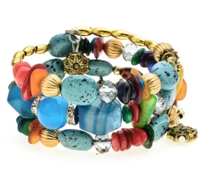 Unisex Boho Resin Stone Multilayer Beads Charm Bracelet