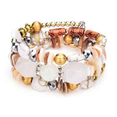 Unisex Boho Resin Stone Multilayer Beads Charm Bracelet