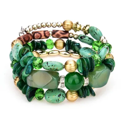 Unisex Boho Resin Stone Multilayer Beads Charm Bracelet