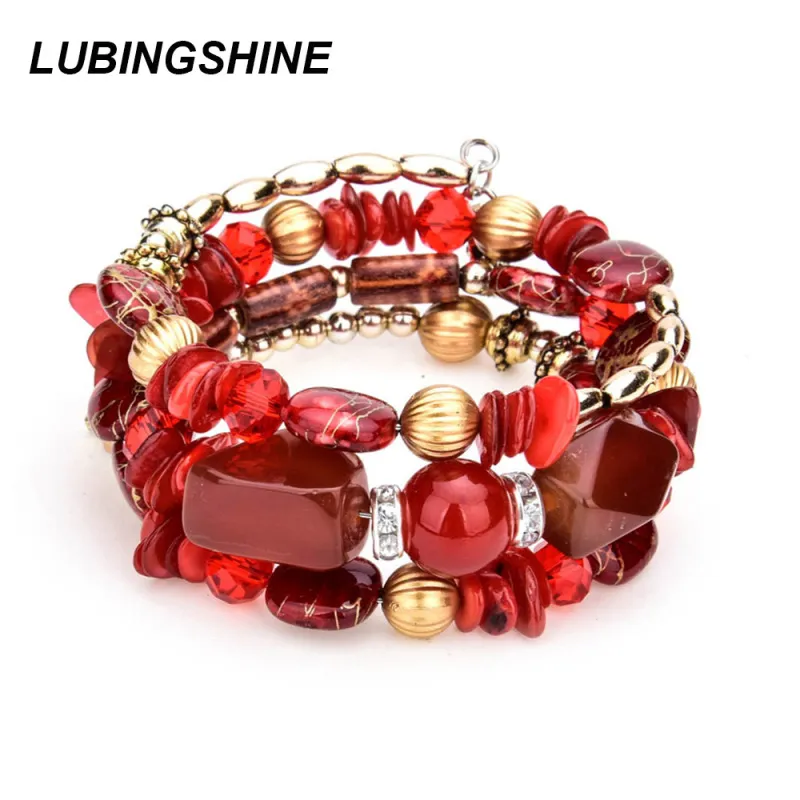 Unisex Boho Resin Stone Multilayer Beads Charm Bracelet