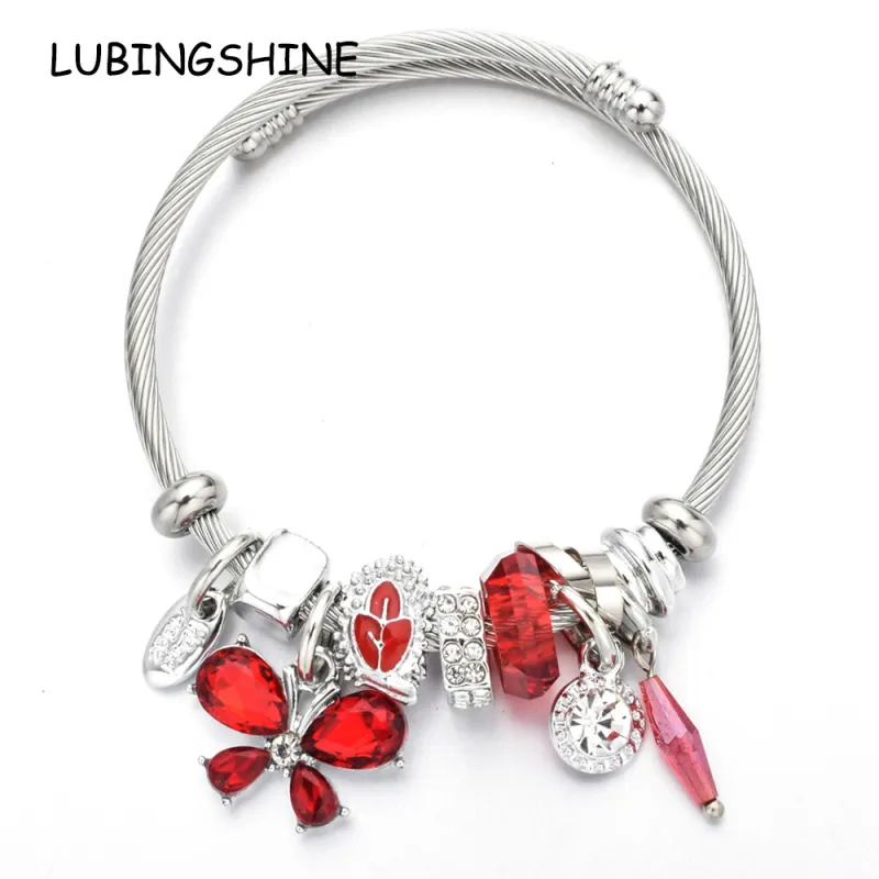 Exquisite Rhinestone Butterfly Decoration Stainless Steel Adjustable Charm Bracelets for Women