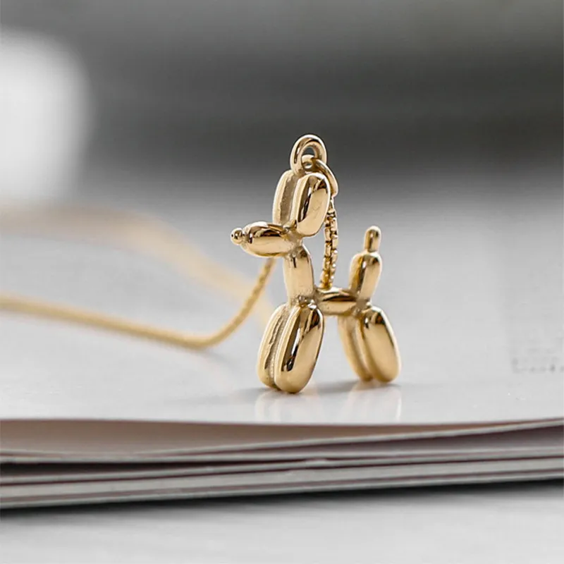 Women Cute Dog Shaped Pendant Stainless Steel Necklace Fashion Trendy