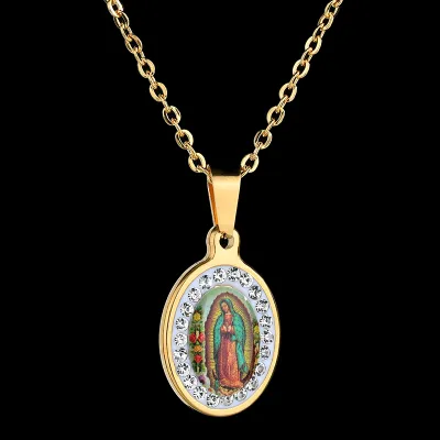 Unisex Religious Virgin Mary Pendant Necklace Stainless Steel