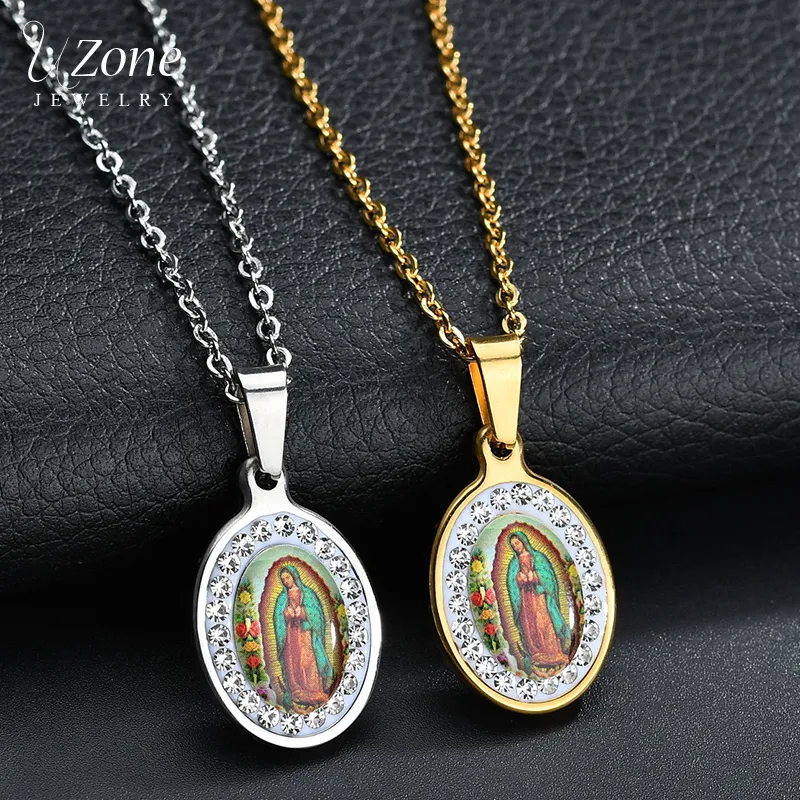 Unisex Religious Virgin Mary Pendant Necklace Stainless Steel
