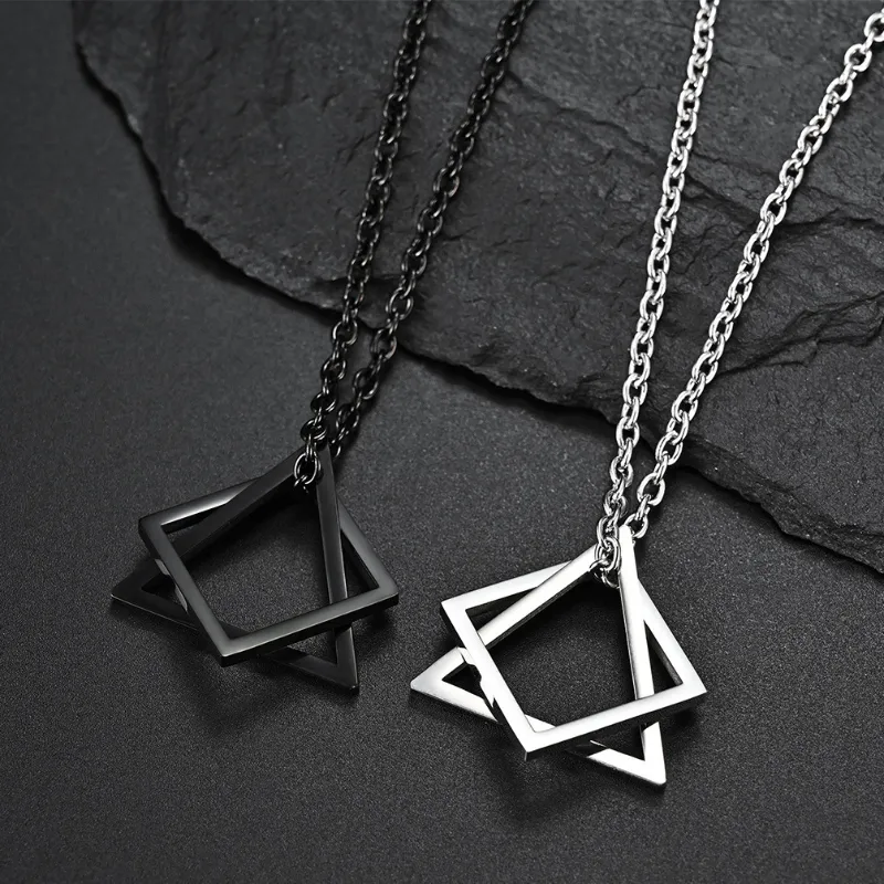 Men Hiphop Geometric Pendant Stainless Steel Necklace