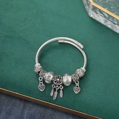 Women Exquisite Dream Catcher Balloon Shaped Design Pendant Stainless Steel Charm Vintage Bracelet