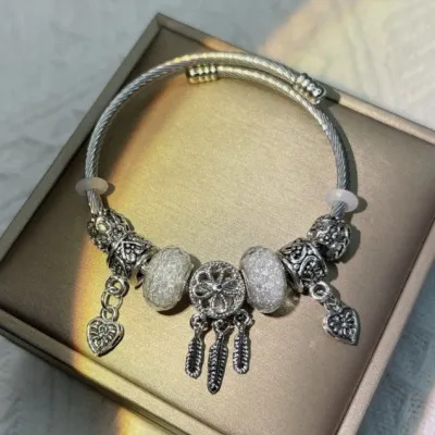 Women Exquisite Dream Catcher Balloon Shaped Design Pendant Stainless Steel Charm Vintage Bracelet