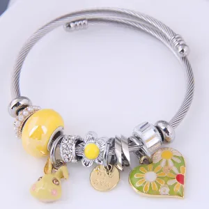 Women Cute Rabbit And Heart Pendant Stainless Steel Charm Bracelet Cartoon