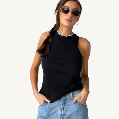Women Rib Knit Sleeveless Tank Top Summer Solid Color