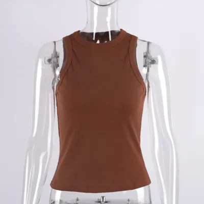 Women Rib Knit Sleeveless Tank Top Summer Solid Color