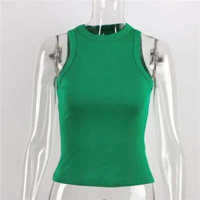 Women Rib Knit Sleeveless Tank Top Summer Solid Color