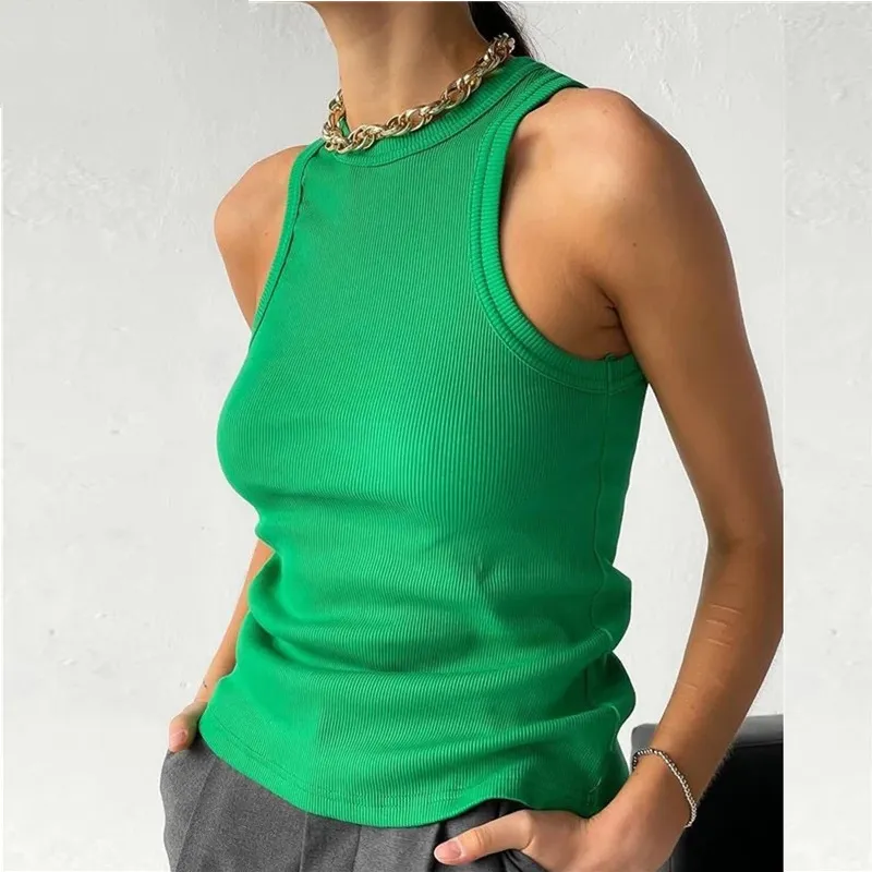 Women Rib Knit Sleeveless Tank Top Summer Solid Color