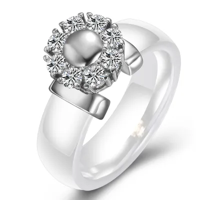 Unisex Exquisite Rhinestone Ceramic Wedding Band Ring