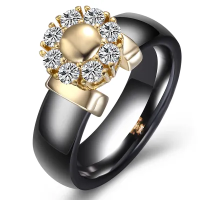 Unisex Exquisite Rhinestone Ceramic Wedding Band Ring