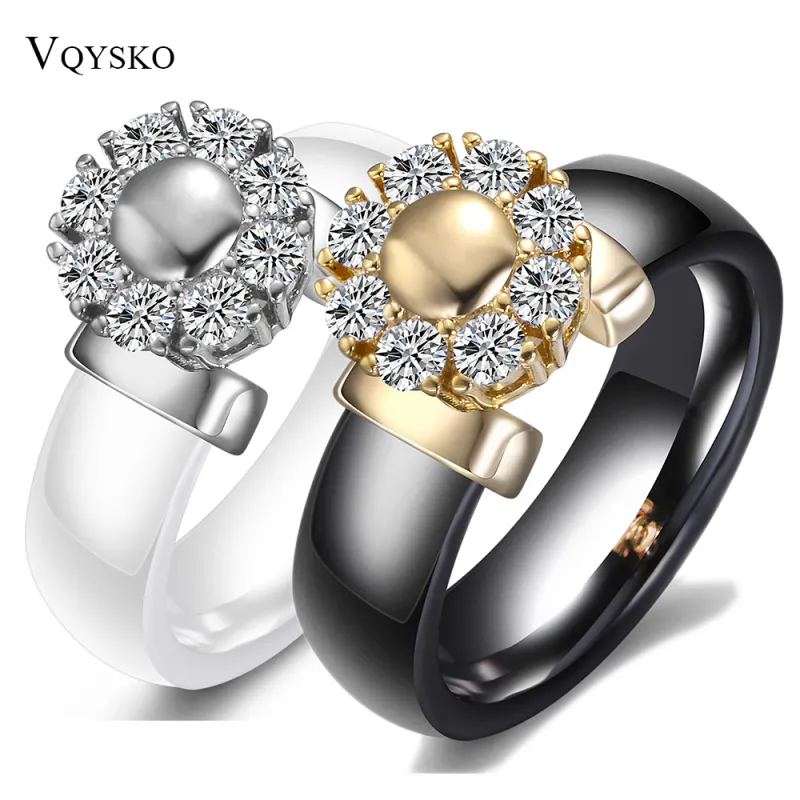 Unisex Exquisite Rhinestone Ceramic Wedding Band Ring