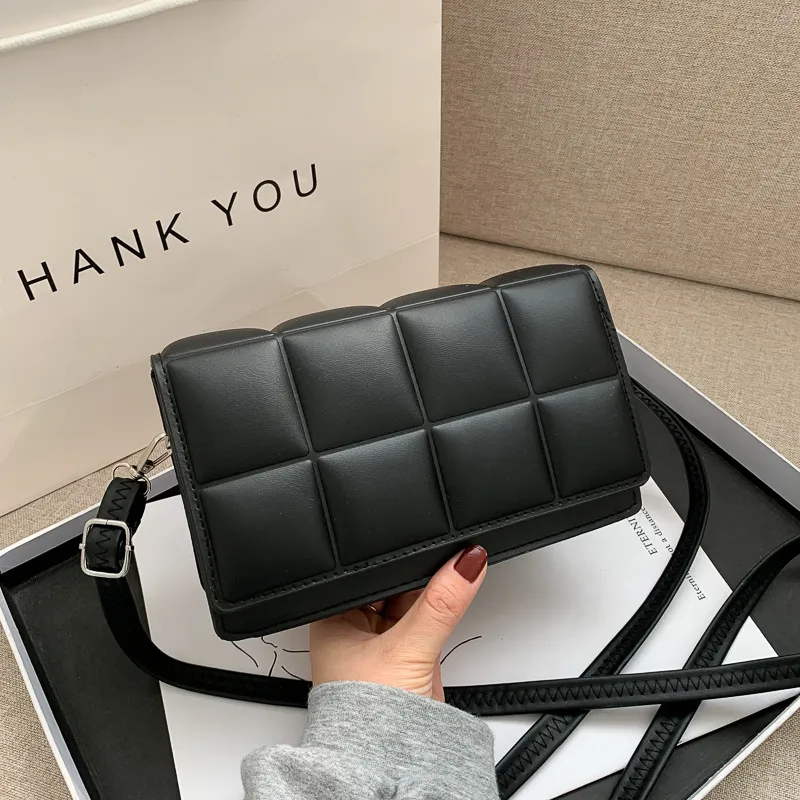 Women Fashion Plaid Embroidery PU Crossbody Bag