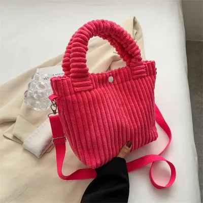 Women Basic Solid Corduroy Handle Crossbody Bag