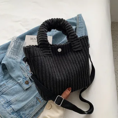 Women Basic Solid Corduroy Handle Crossbody Bag