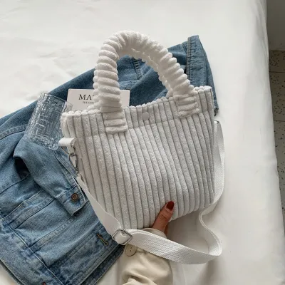 Women Basic Solid Corduroy Handle Crossbody Bag