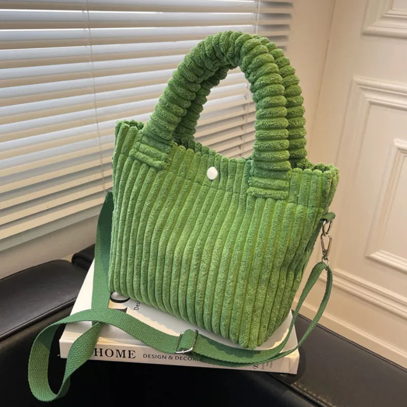 Women Basic Solid Corduroy Handle Crossbody Bag