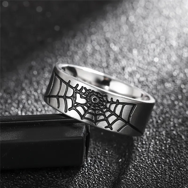 Men Vintage Spider Web Pattern Titanium Steel Ring
