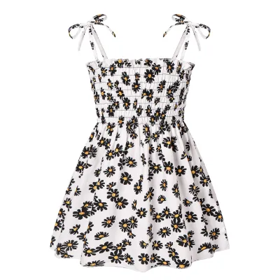 Kids Girls Basic Floral All Over Print Elastic Slip Dress Sweet Princess Style