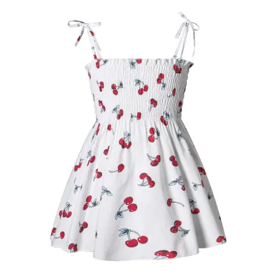 Kids Girls Basic Floral All Over Print Elastic Slip Dress Sweet Princess Style