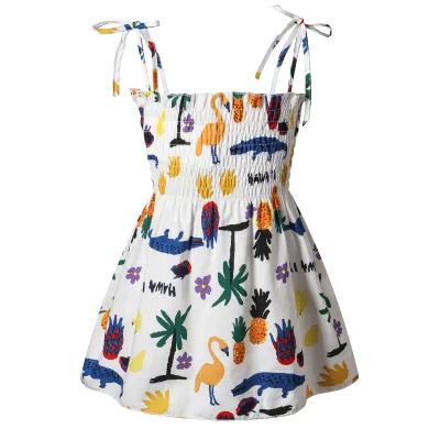 Kids Girls Basic Floral All Over Print Elastic Slip Dress Sweet Princess Style