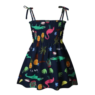 Kids Girls Basic Floral All Over Print Elastic Slip Dress Sweet Princess Style