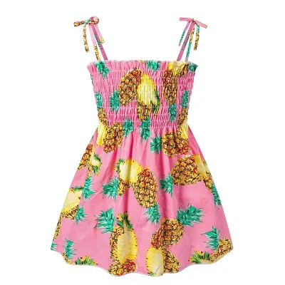 Kids Girls Basic Floral All Over Print Elastic Slip Dress Sweet Princess Style