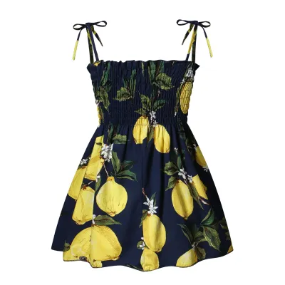 Kids Girls Basic Floral All Over Print Elastic Slip Dress Sweet Princess Style