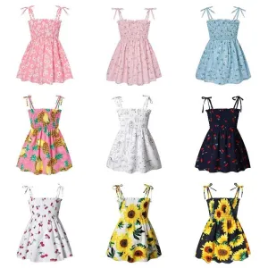 Kids Girls Basic Floral All Over Print Elastic Slip Dress Sweet Princess Style