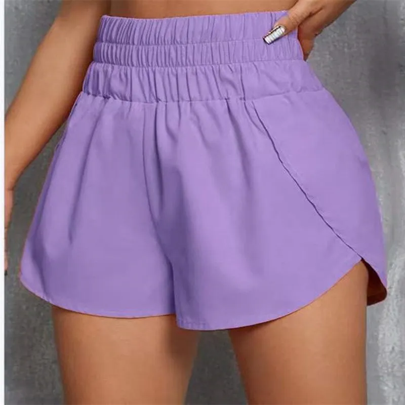 Summer High Waist Women Casual Elastic Loose Solid Color Sports Shorts