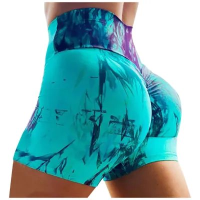 Women Casual Tie Dye High Waist Yoga Biker Shorts
