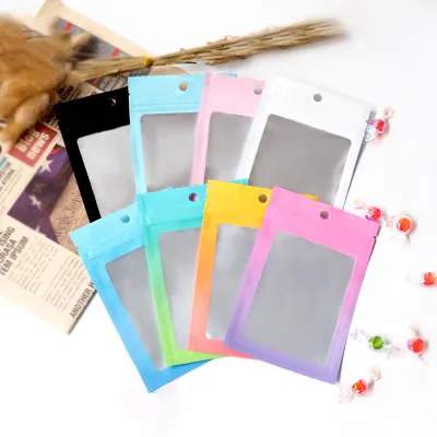 100pcs Gradient Rainbow Color Mylar Aluminum Foil Packaging Jewelry Storage Pouch Clear Window Resealable Plastic Ziplock Bag
