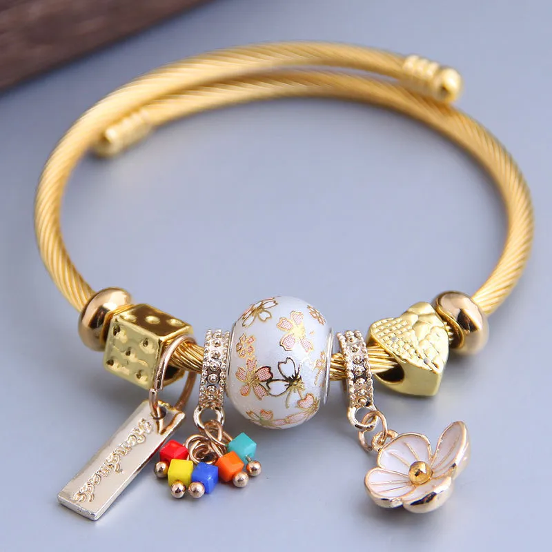 Women's Exquisite DIY Beaded Adjustable Alloy Charm Bracelet Ethnic Floral