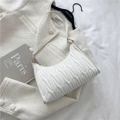Women Basic Zipper Crease Design Solid Color PU Underarm Bag