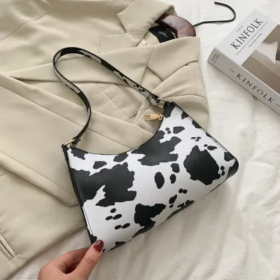 Women Chic Zipper Design Zebra Leopard Cow Pattern PU Underarm Shoulder Bag