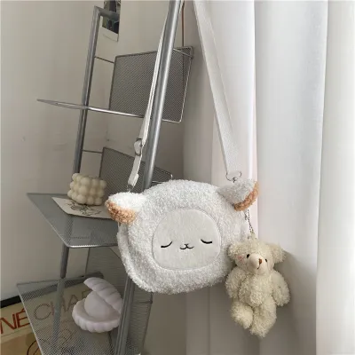 Women Cute Cartoon Shape Doll Pendant Plush Crossbody Bags