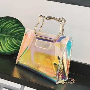 Women Creative Laser Design Cat Ears Shape Handle PVC Crossbody Bag