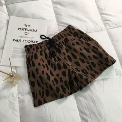 Women Summer Leopard Print Loose Oversized Casual Elastic Waist Shorts